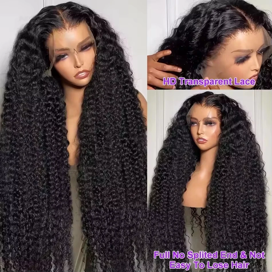 Luvin 40 Inch Deep Wave 13x6 HD Transparent Lace Frontal Human Hair Wigs 220 Density Remy 13x4 Water Curly Front Wig For Women 4