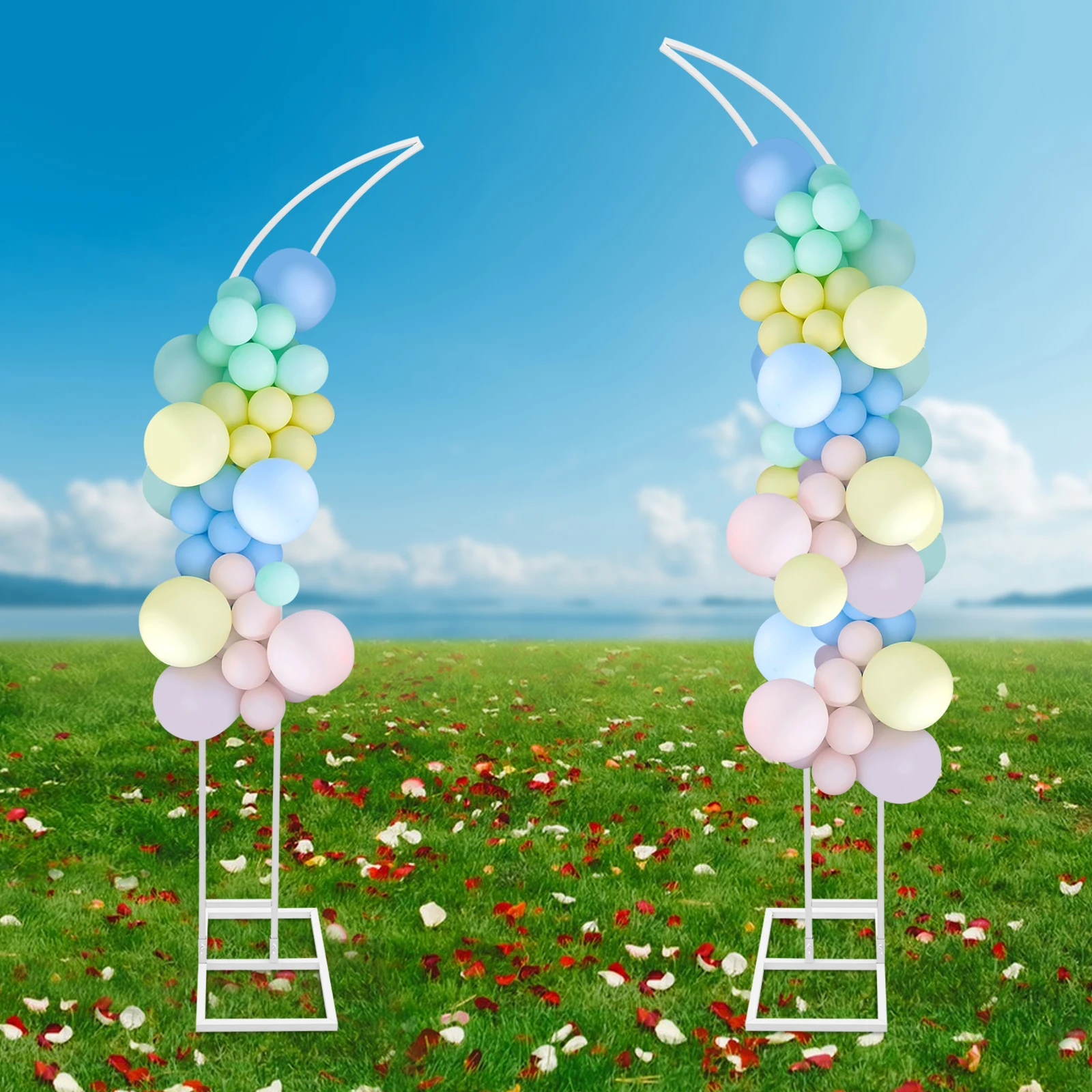 2PCS Wedding Arched Bracket Arch Backdrop Stand Curved Wedding Stands for Ceremony and Party Gold/White 2.1M 1.9M