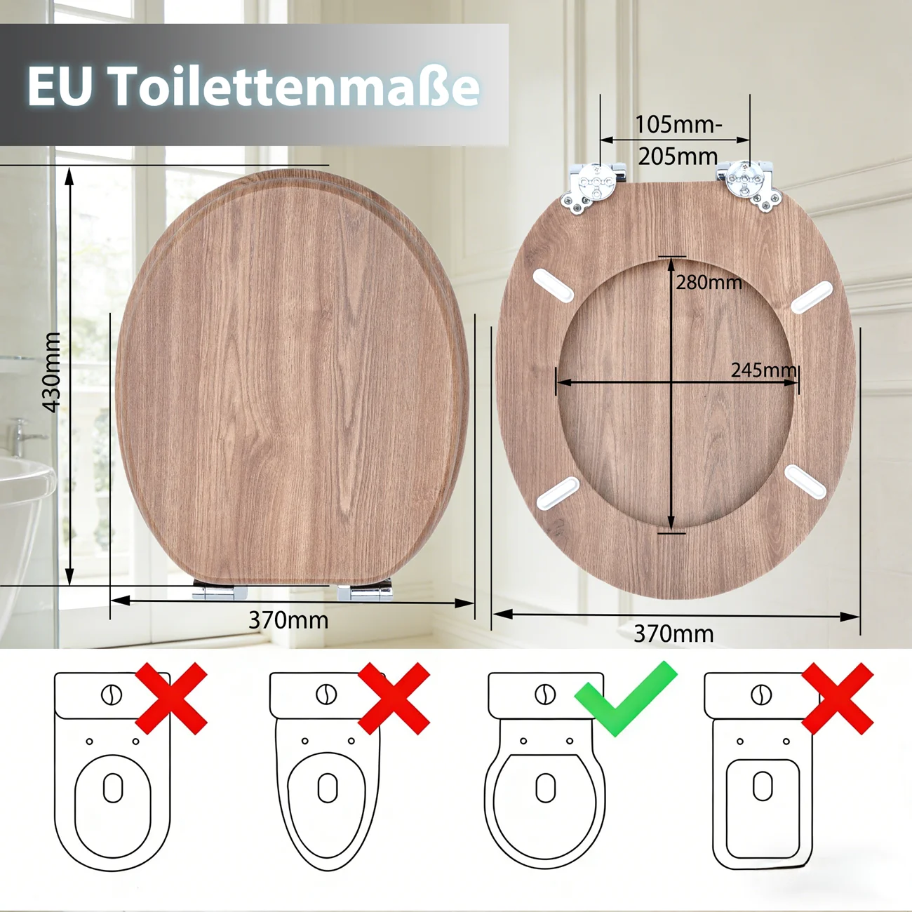 SINOBATH Toilettensitz mit Absenkautomatik Universelle Toilettendeckel WC-Sitz Holz Klobrille, Tragfähigkeit bis 190 kg – Detail 11