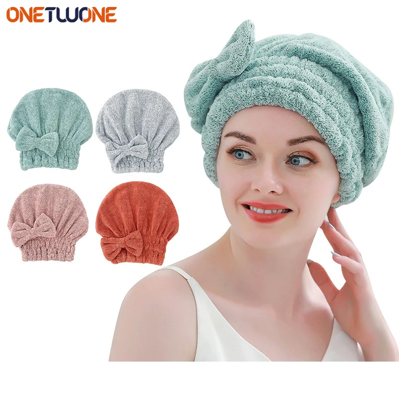 BambooHairTowelWrapMicrofiberHairDryingShowerTurbanwithBowknotAbsorbentQuickDry