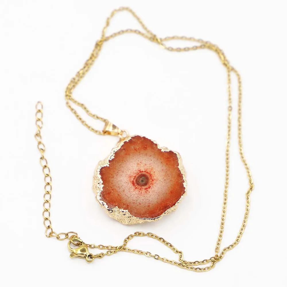 New Natural Stone Irregular Sunflower Druzy Agate Necklace Purple Rose Red Pendant Reiki Charms Women Healing Jewelry Gifts 4PCS