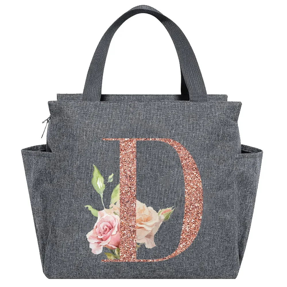 Rose Gold Insulated Lunch Tote with Letter Print