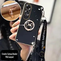 Creative Cartoon Bracket Lanyard Plating Phone Case - Soft Back Cover for OPPO K12X (GS03-ZJ20-Black)