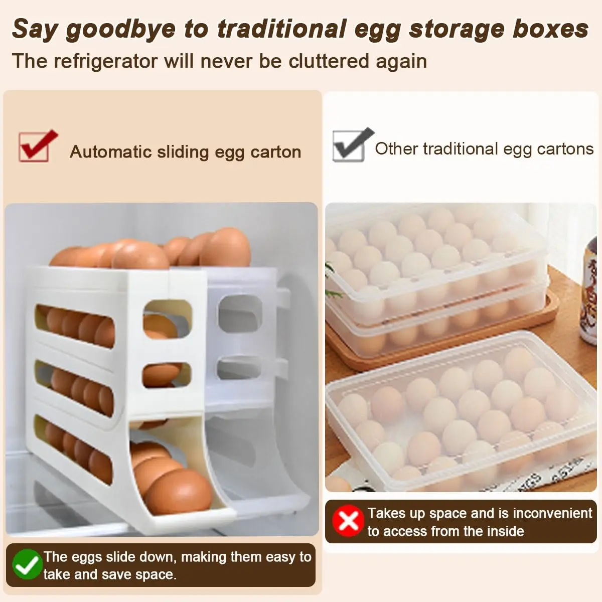 Kitchen Storage Rack Refrigerator Egg Rack 4 Tiers Large Capacity Auto Rolling Organizer