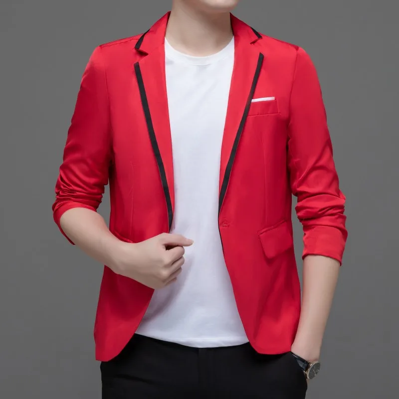 New Large Size Suit Men's Casual Color Blocking Business Suit Jacket Men 4 Color Black White Red Pink