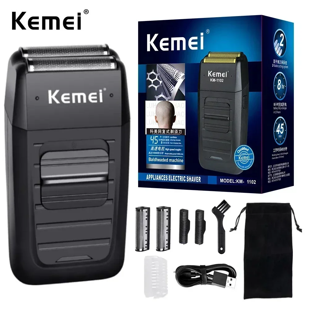 

Kemei KM-1102 Rechargeable Cordless Shaver for Men Twin Blade Reciprocating Beard Razor Face Care Multifunction Strong Trimmer