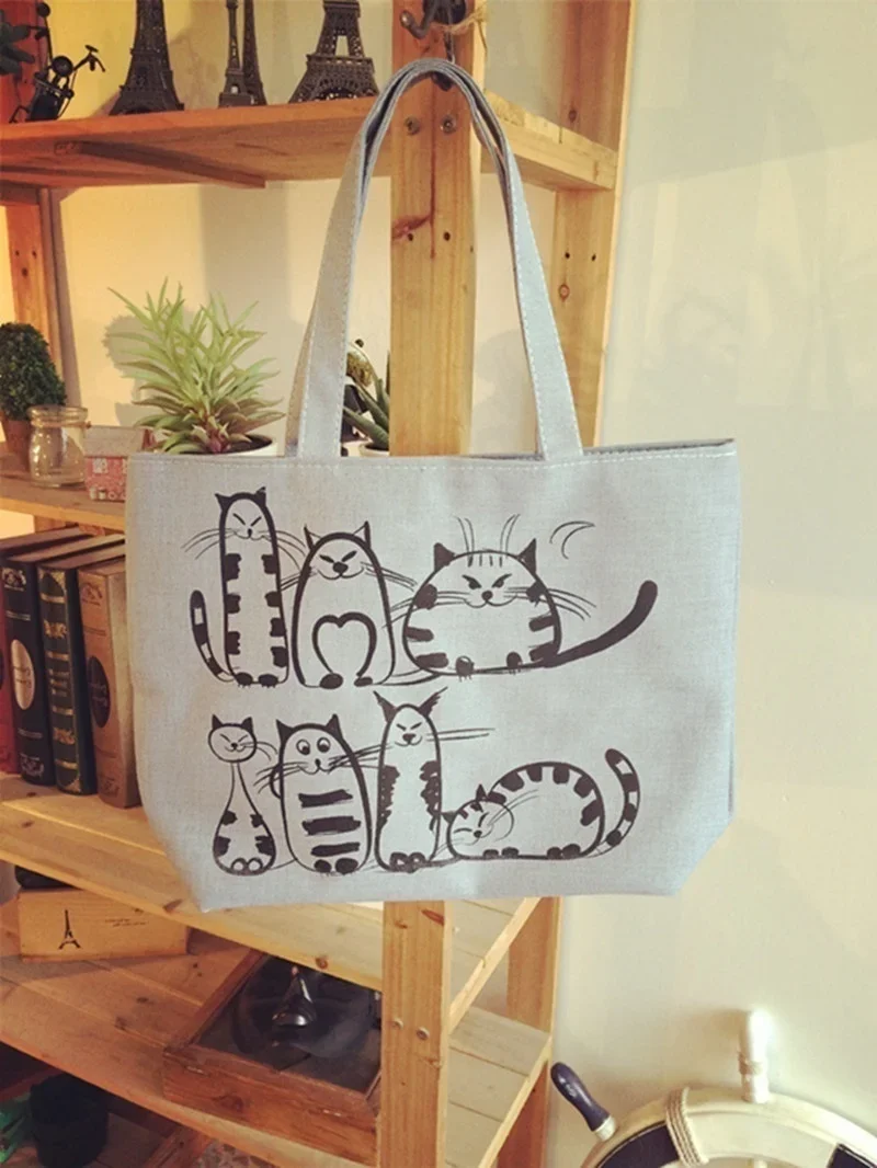 

Корейская версия, Новая модная женская сумка с милыми кошками, Холщовая Сумка на одно плечо, Повседневная сумка для студентов, сумка для книг, вместительная сумка для покупок