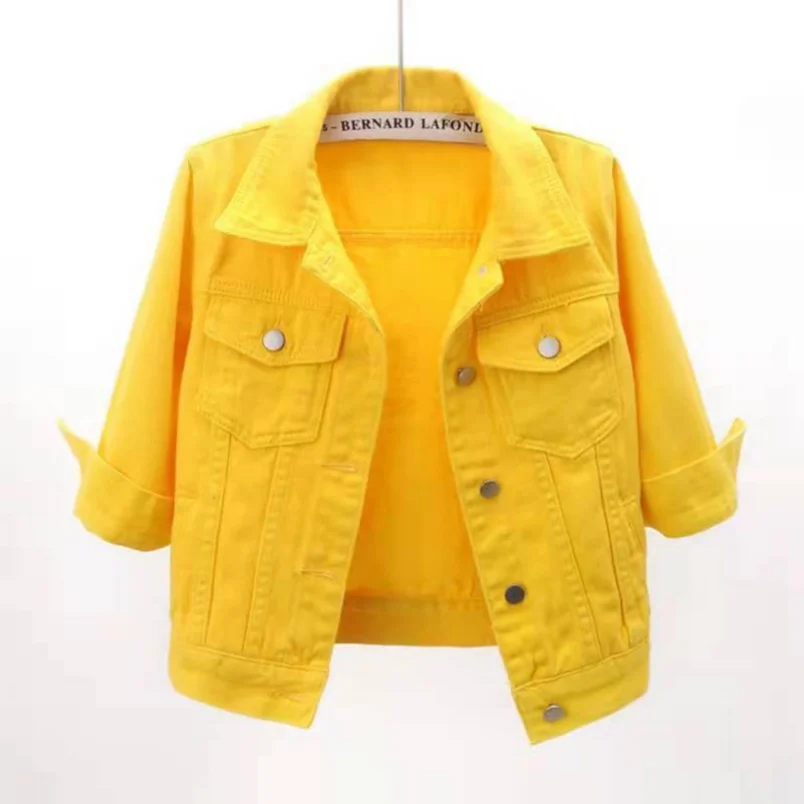 

Женская джинсовая куртка на весну и осень, короткая куртка, розовые джинсовые куртки, повседневные топы, свободные женские топы фиолетового, желтого и белого цветов, 2024