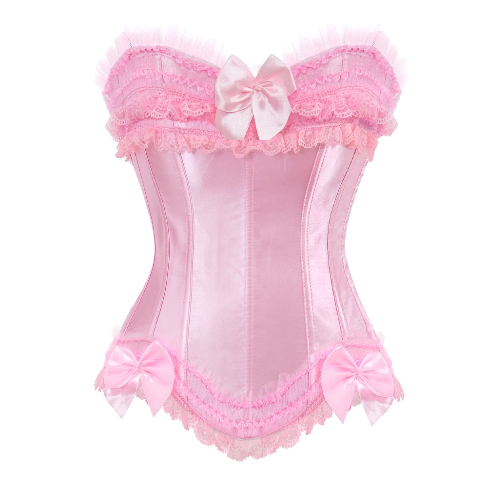 Sexy Pink Leopard & Lace Corset Bustier - Plus Size Gothic Floral Lingerie