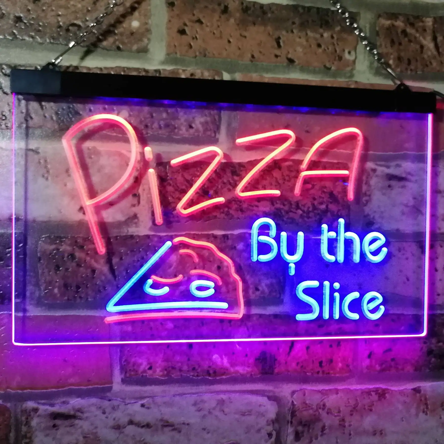 Pizza by The Slice Shop Display Advertising Decor Dual Color LED Neon Sign