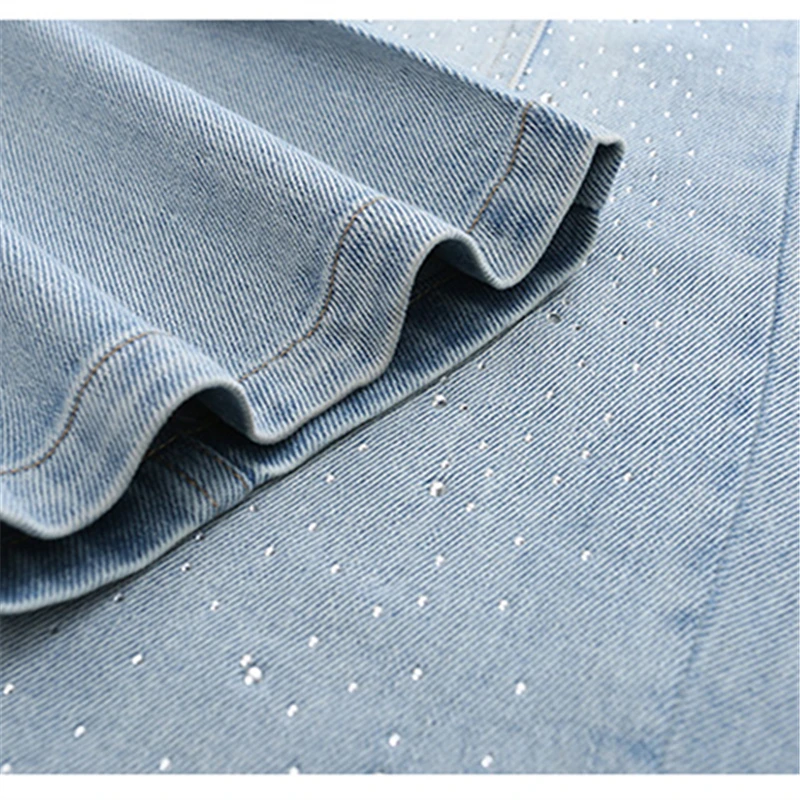 새로운 봄 어린이 세련된 크리스탈 장식 청바지 소녀를위한 패션 곡선 데님 바지 어린이 캐주얼 스트레이트 바지