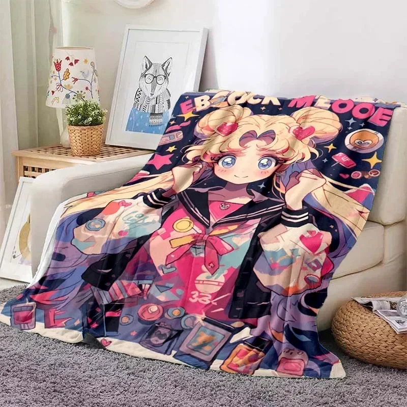 Anime Kawaii Sailor Moon Home Cartoon Printed Blanket Picnic Blanket Warm Flannel Soft and Comfortable Home Travel Birthday Gift 4