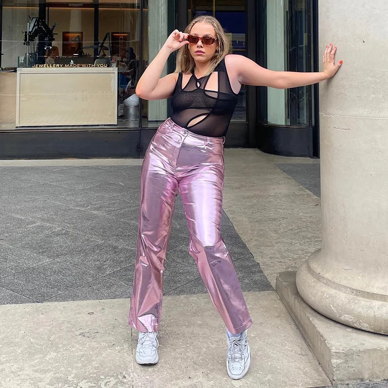 Silver Metallic Leather Pants | Shiny Clothing Pants Capris