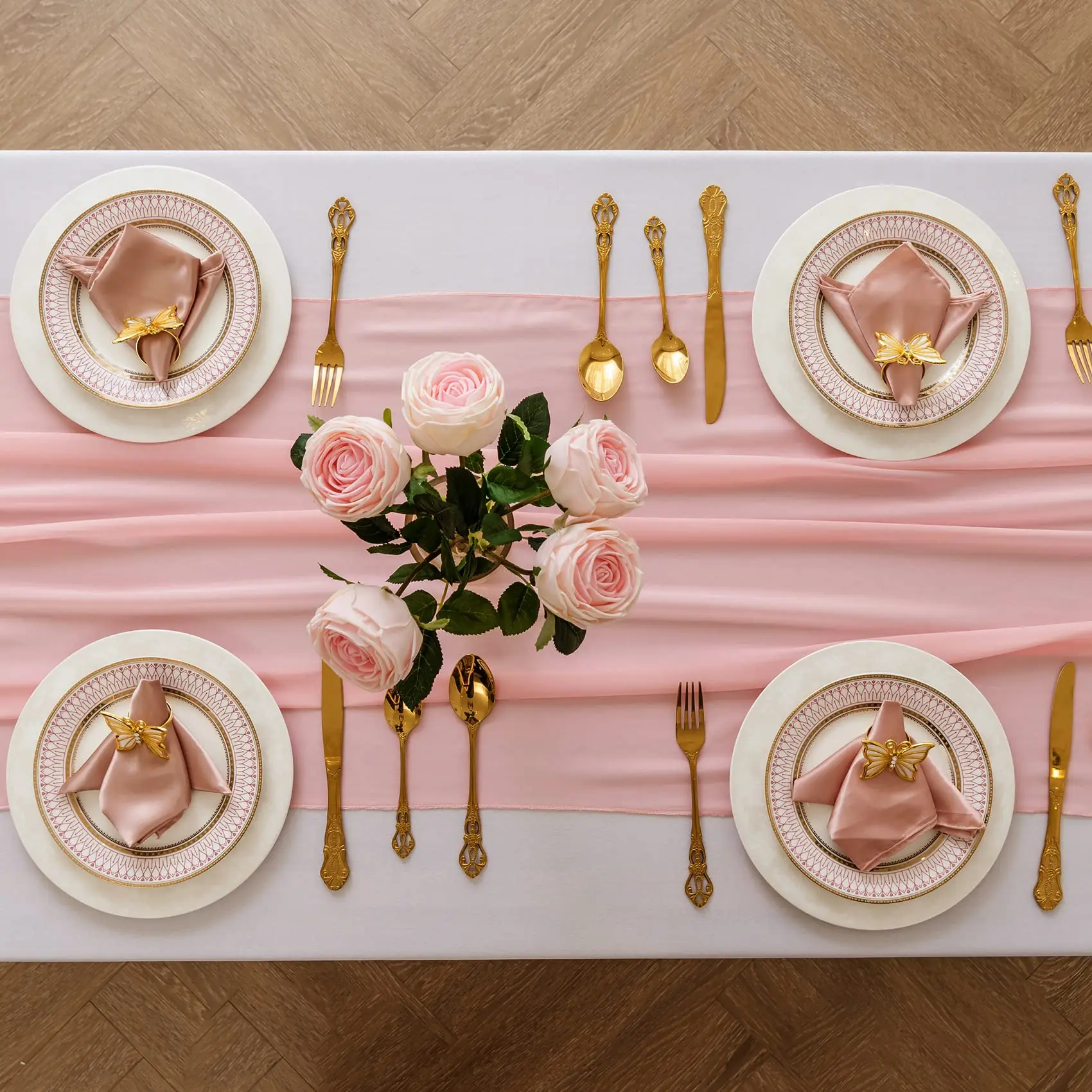 Table Runner 1PC/4PCS Chiffon 30x300cm Sheer Romantic For Wedding Birthday Party Bridal Shower Outdoor Decoration