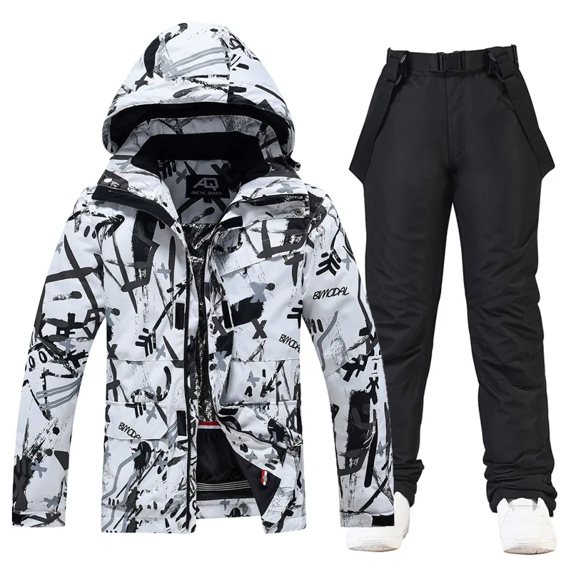 Men's and Women's Ice Snow Suit Wear Waterproof Winter Costumes Snowboarding Clothing Ski Jackets + Strap Pants ski wear