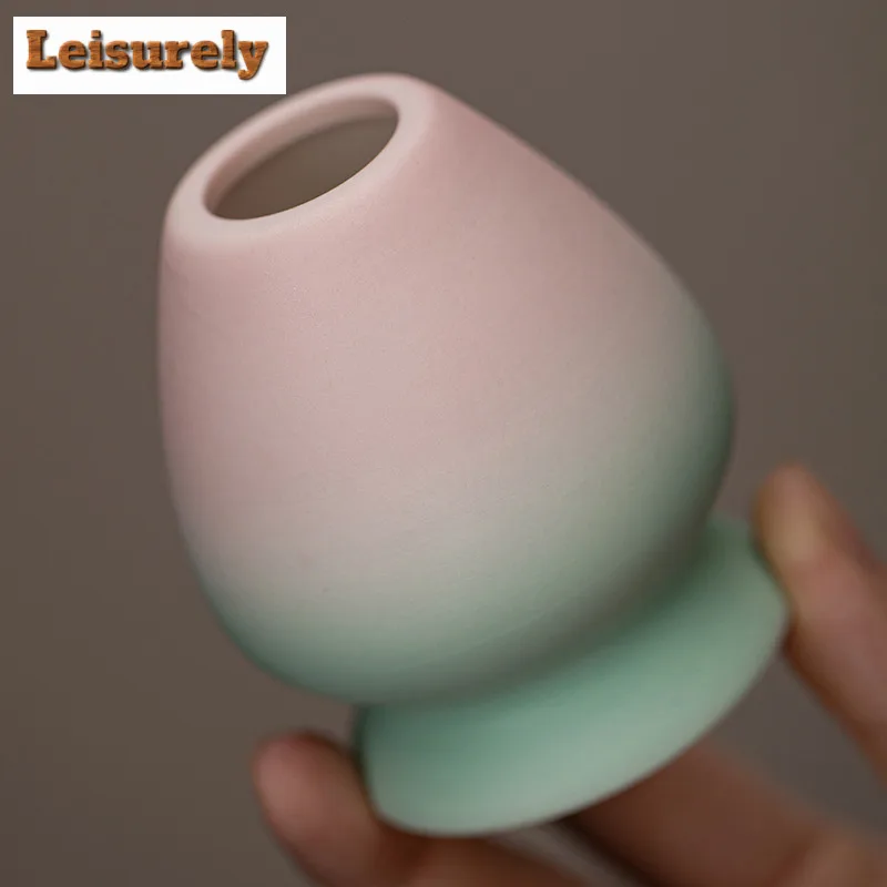 2pc/lset Gradient Pink Green Matcha Bowl Tea Whisk Stand Set Japanese Kung Fu Accessories Song Dynasty Ceremony Utensils Whisk