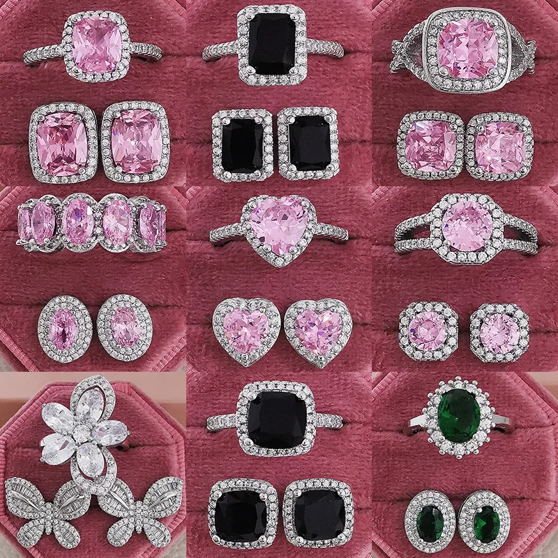 2pcs Per Pack Pink Black Green silver color bride Jewelry Set For ...