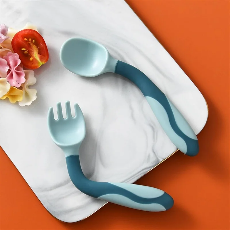 1 Pair Silicone Spoon for Baby Bendable Soft Fork Children Feeding Training Tableware Silicone Soft Fork Spoon Set Tableware 6