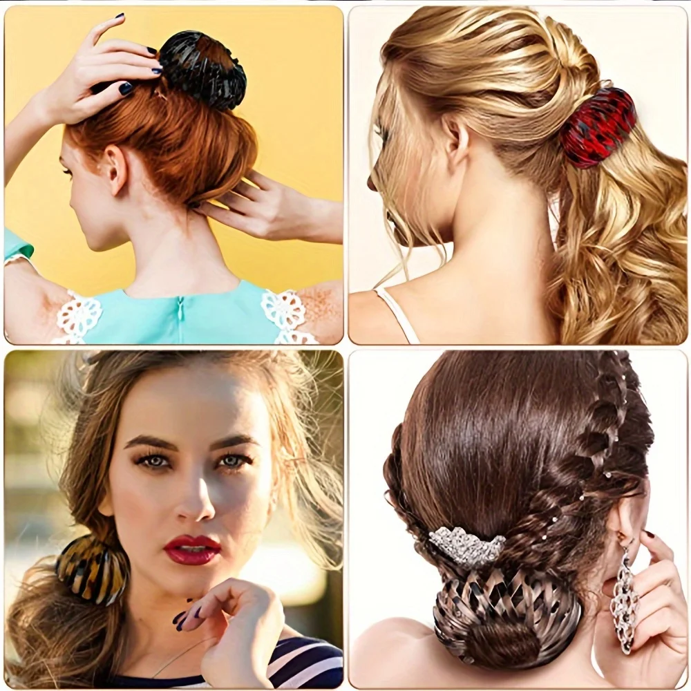 Fashionable Bird's Nest Magic Hair Clip for Women,Ponytail Hairband,Retro Geometric Elastic Hairband,Round Bun Hair Clip