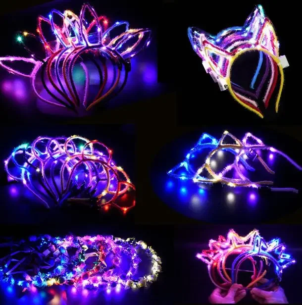 

10pcs LED Glow Rabbit Bunny cat Ears 14 Lights Headband Costume Decoration Props Children Adult Girl Birthday Wedding decoration