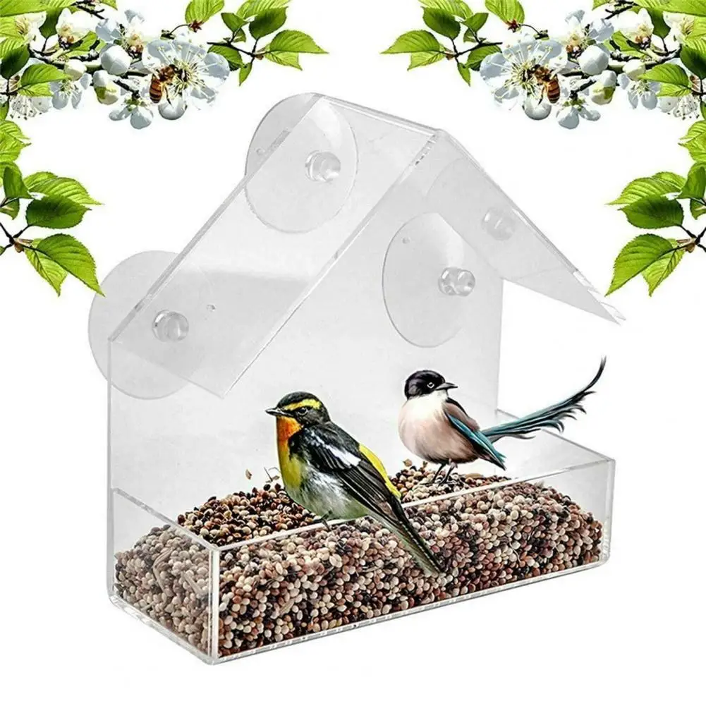 Suction Cup Bird Feeder crylic Transparent Window Bird Feeder Tray Hanging House Pet Cage Food Dispenser bird feeder