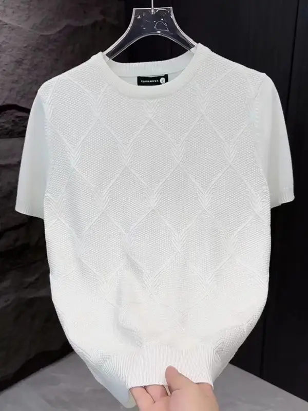 

2024 Male Fashion Men Solid T-Shirt Round Collar Pullover Tee Tops Knitted Sweater Slim Fit Top Shirts Men Clothing Q56