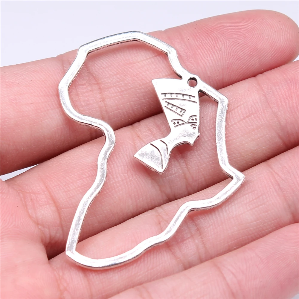 50pcs 52x39mm African Series Ancient Egyptian Pharaoh Charms Wholesale For Jewelry Making DIY Antique Silver Color