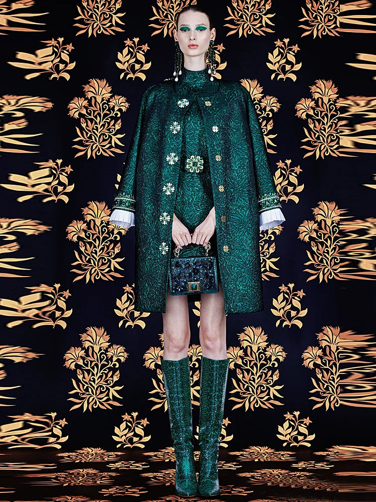 

Coat Designer Luxury New Runway Female New Autumn High Quality Green Beading Loose Temperament Casual Long Sleeve Windbreaker