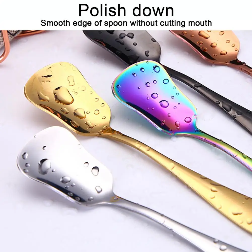 

Stainless Steel Spoon Colorful Stainless Steel Gourd Spoon Set Long Handle Dessert Utensils for Soup Salad Ice Cream Kitchen