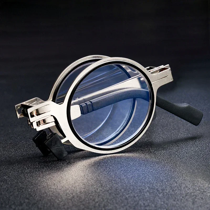 Folding Anti Blue-ray  Reading Glasses for Women Fashionable Cat Eye Round Frame Portable Ultra-thin Reading Glasses for Men