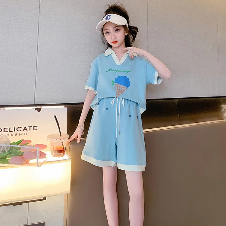

Girls Summer Clothes Suit Children's Top and Bottom Set Short Sleeves Shorts Free Shipping 4-16 Years Korean Kids 2023 Spring