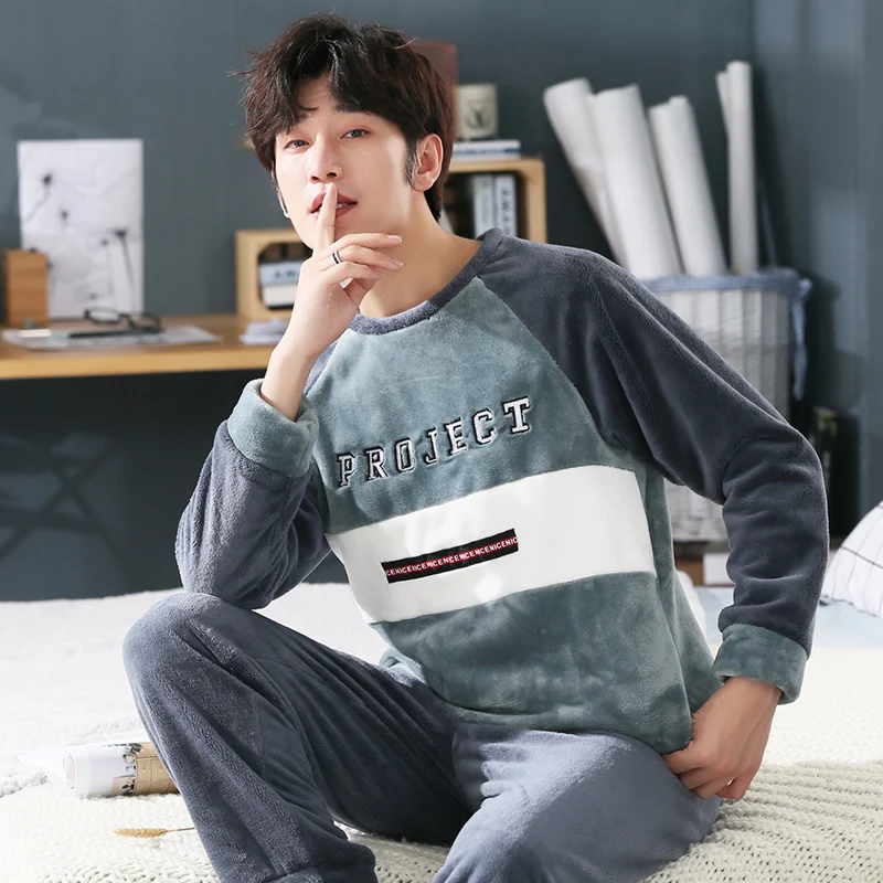 men's pajama sets Men's Pajamas Set Autumn Winter Soft Warm Cotton Men Pajamas Sets Long Sleeve Sleepwear Set Leisure Young Men HomeWear Clothes pajama pants men's