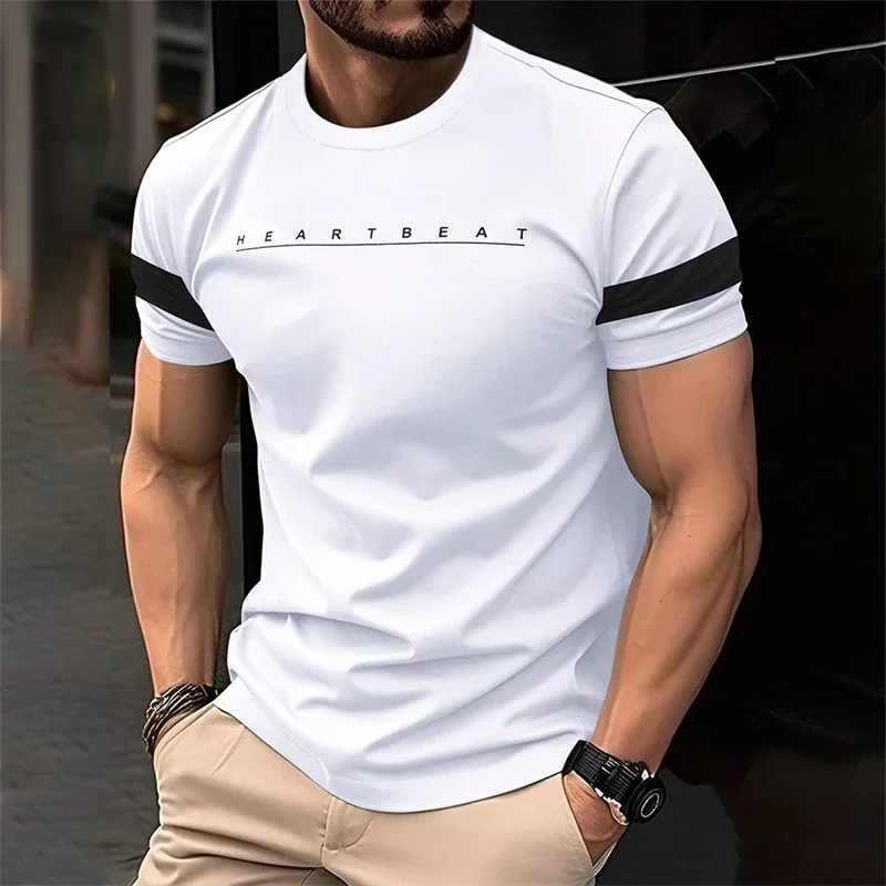 Modisches T-Shirt mit Buchstabendruck für Herren, schlichter Stil, Rundhalsausschnitt, Kurzarm-Oberteil, atmungsaktives Sommer-T-Shirt für Herren