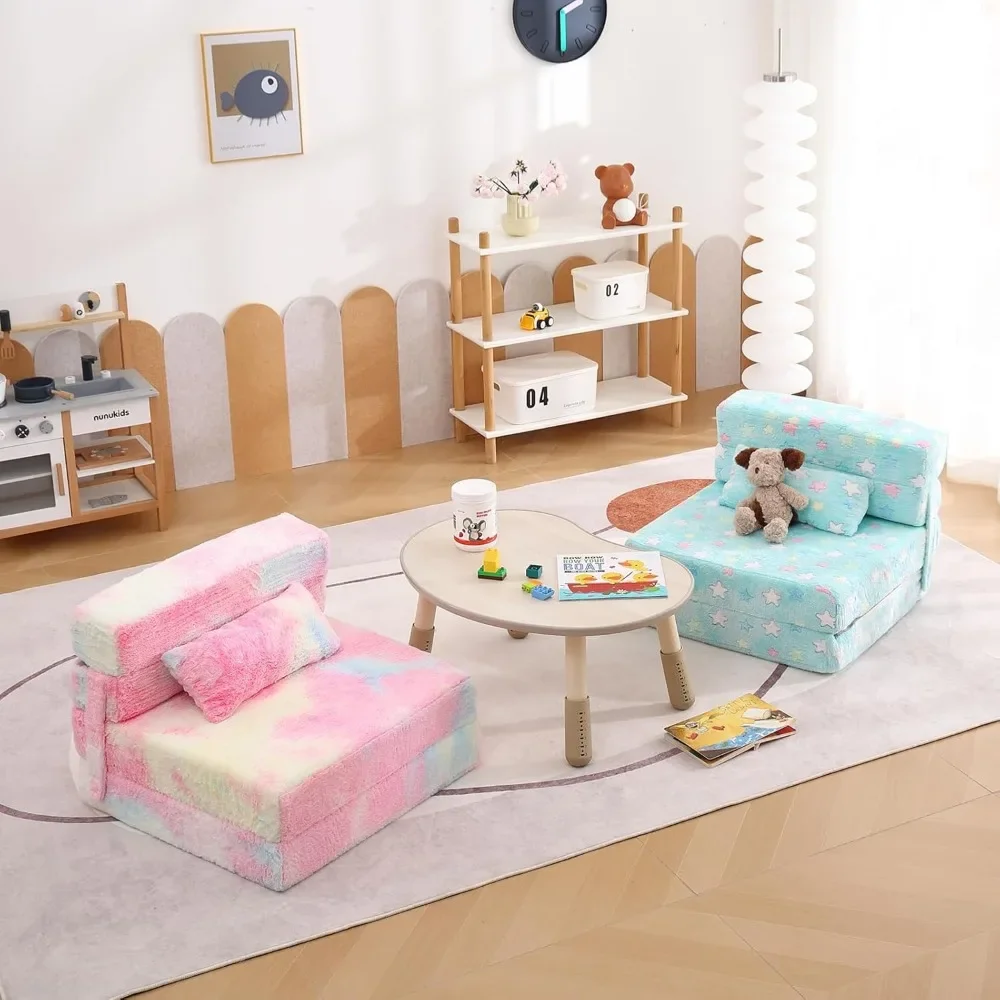 Folding Sofa Bed Floor Mattress for Kids, Toddler Washable Foldable Floor Nap Mat for Sleeping, Child Fold Up Sofa Futon 5