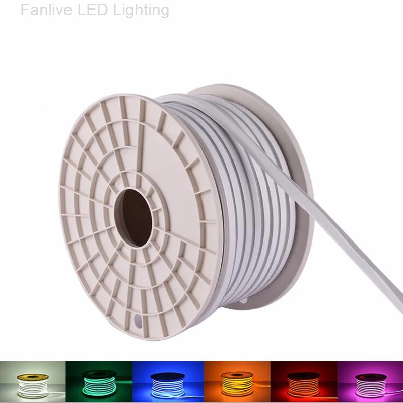 

Fanlive100m RGB неоновый гибкий 10*20 мм 120 светодиодный S/M 2835 SMD Rgb Светодиодная лента светодиодный аемая неоновая трубка 220 в 12 В 24 в 110 В гибкая лента