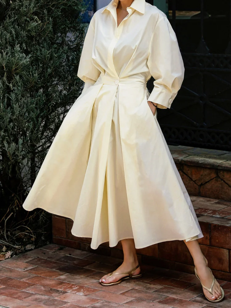 

Женское платье-рубашка свободного кроя, плиссированное платье на одной пуговице, модель Y981 в Корейском стиле на осень, 2023