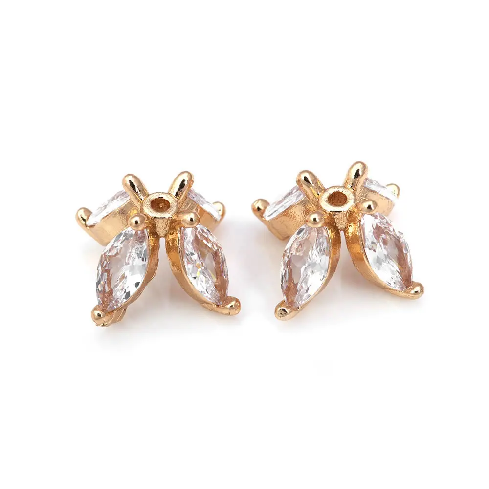 10 Uds. De latón y circonita de Color dorado de 18K, tapas de cuentas de flores, joyería, pendientes, suministros para hacer cuentas, accesorios Diy - details 6