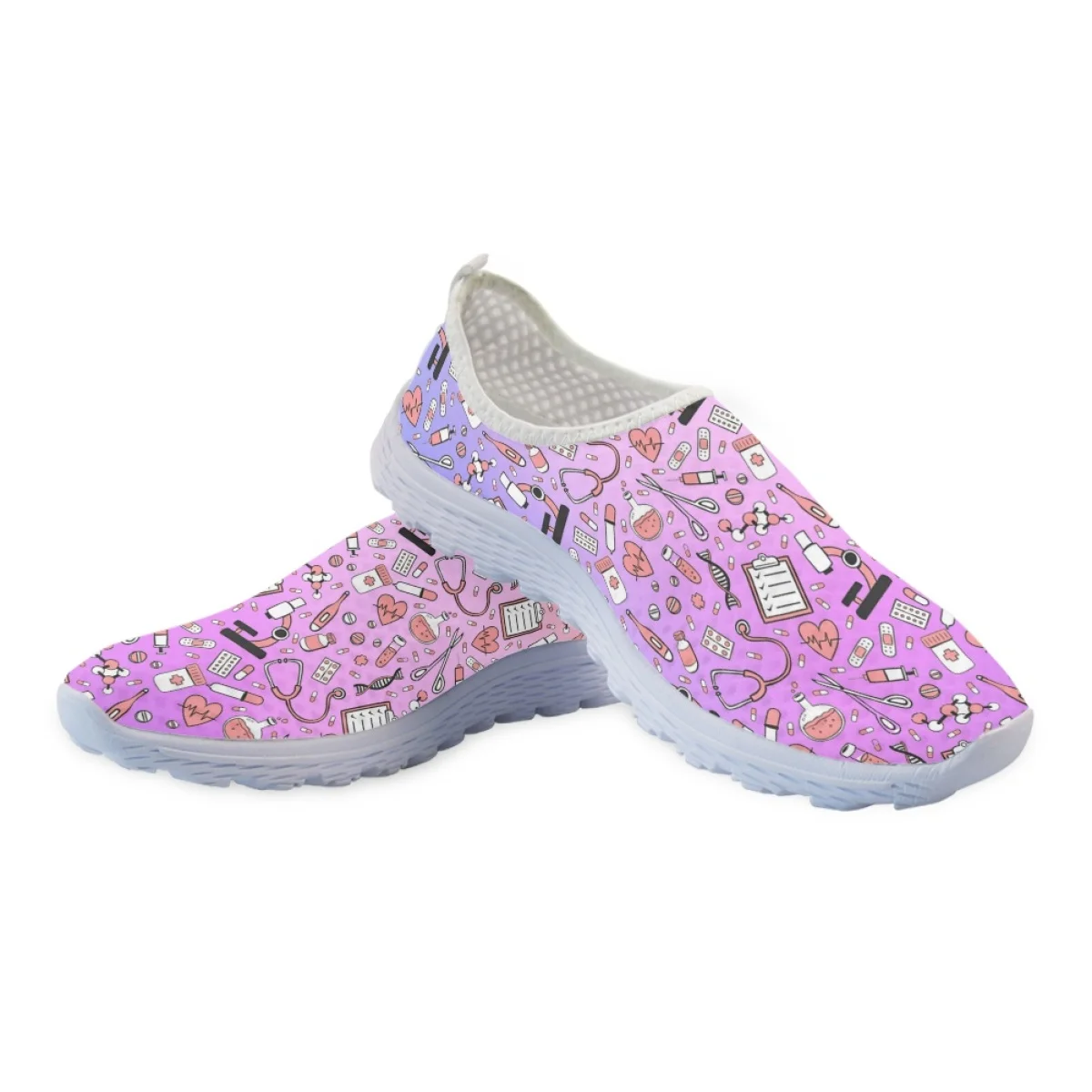 

Модные женские кроссовки для бега, медицинское оборудование, дышащие сетчатые лоферы на плоской подошве с принтом, удобные нескользящие лоферы, обувь