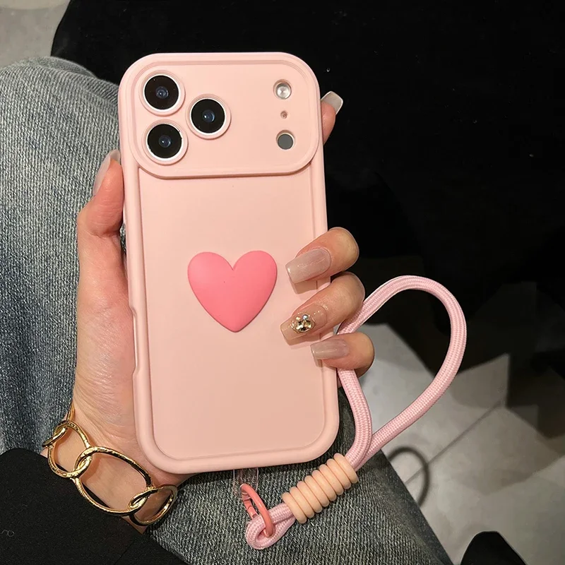 3D Candy Love Heart Soft Lanyard Phone Case - Silicone Shockproof Cover
