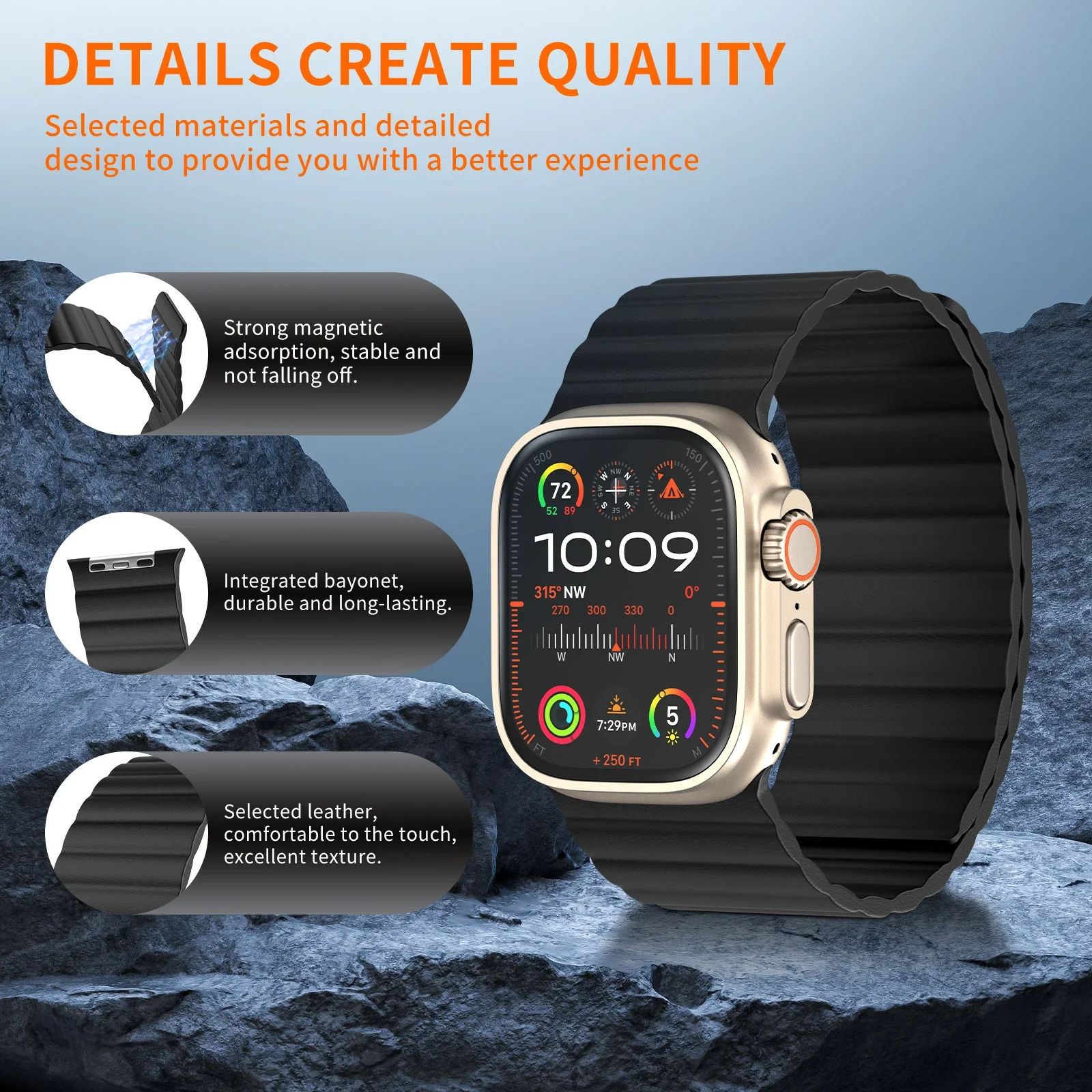 Premium Ultra-Wide Magnet Leather Loop Watch Strap