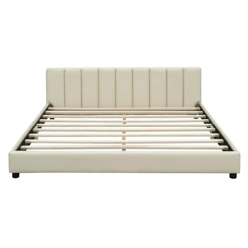 Dual Function Mother & Child Upholstered Platform Bed Set with Safety Guardrails Elegant PU Leather Design Queen Size & Twin XL 6