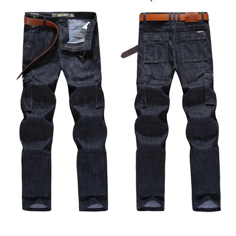 New High Quality Cargo Jeans Men Big Size 29-40 42 Casual Military Multi-pocket Jeans Male Clothes