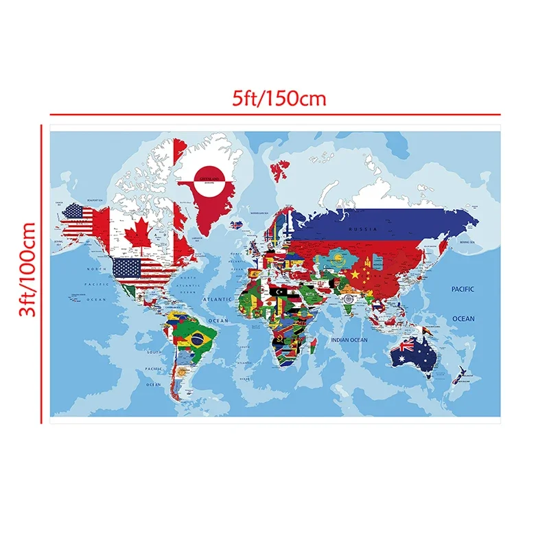 150*100cm World Educational Map Large Poster Picture Non-woven Canvas Background Painting Wall Decor Home Office School Supplies