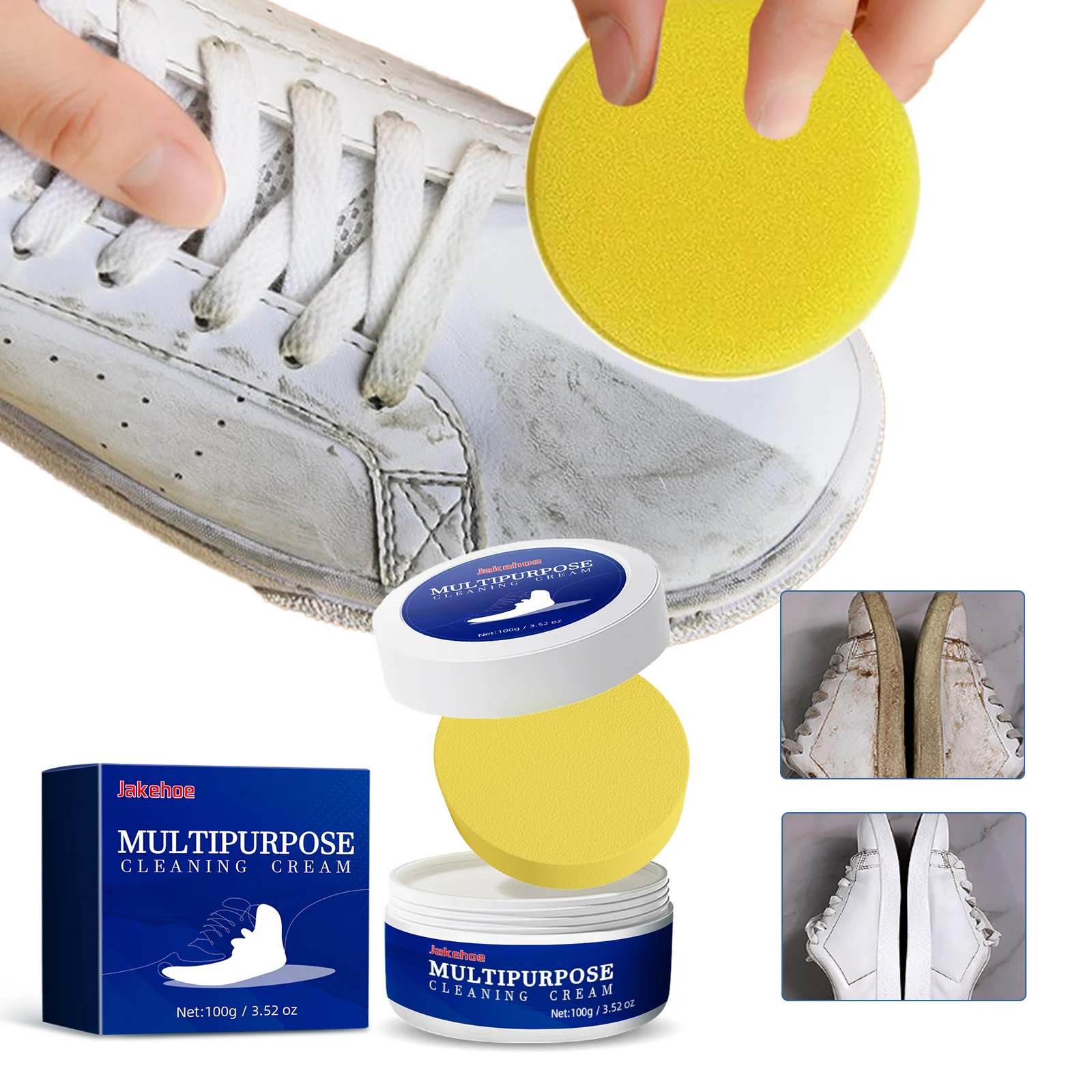 White Shoe Cleaning Stain Removal Cream with Sponge