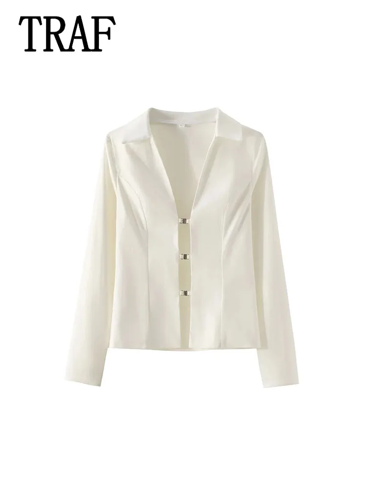 

Блузка женская однотонная с длинным рукавом и воротником-стойкой