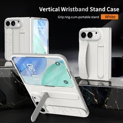 Luxury Wrist Strap Bracket Stand Holder Case with Built - in Front Film Cover - Solid Color Design for iPhone Duo (White)