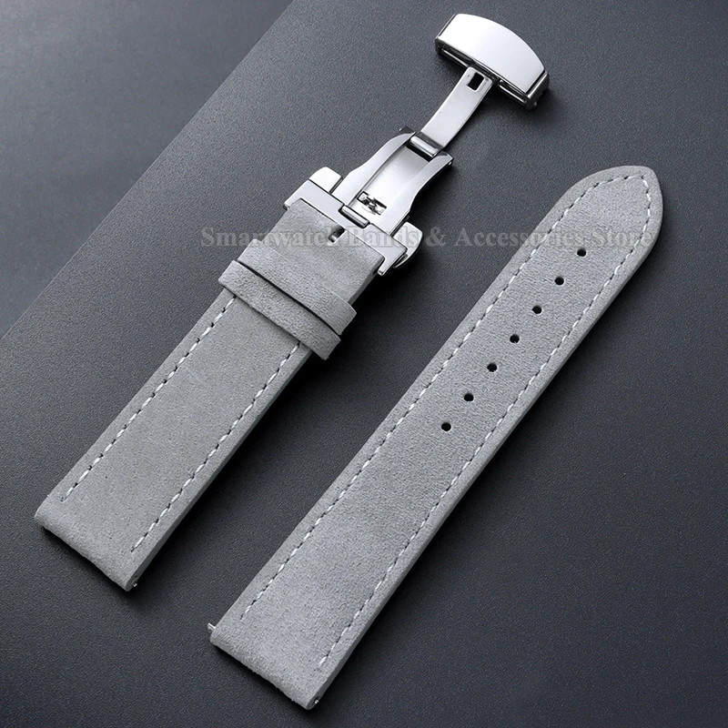 Suede Leather Watch Strap with Butterfly Buckle and Quick Release