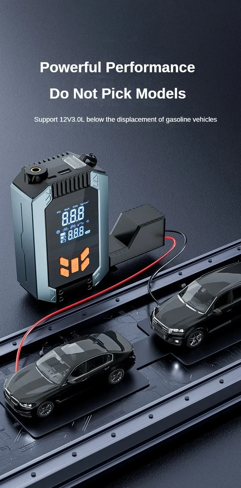 1000A 4-in-1 Auto-Starthilfe & Reifenfüller, Tragbarer Luftkompressor mit Powerbank, 12V Notfall-Booster für Fahrzeuge und LKWs – Detail 4