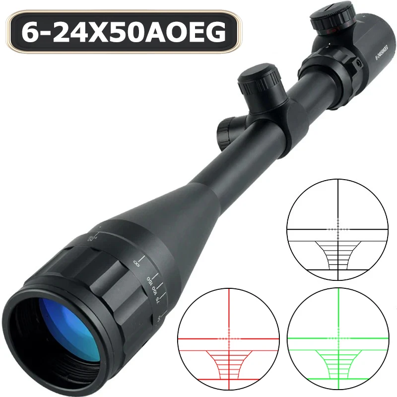 

Tactical AOE 6-24X50 Scopes Adjustable Green Red Dot Light Hunting Riflescope Reticle Optical Rifle Sight Sniper Airsoft Air Gun