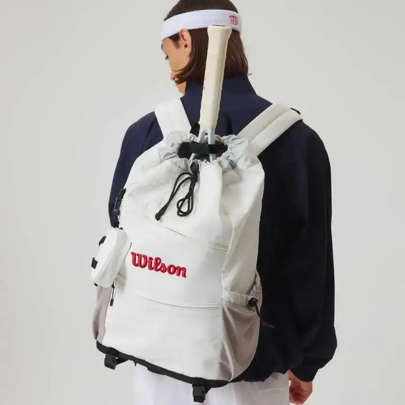 Wilson Tennis Racket Bag Large Capacity Badminton Sports Backpack Drawstring Leisure Travel Bag With Mini Pocket for Men Women 5